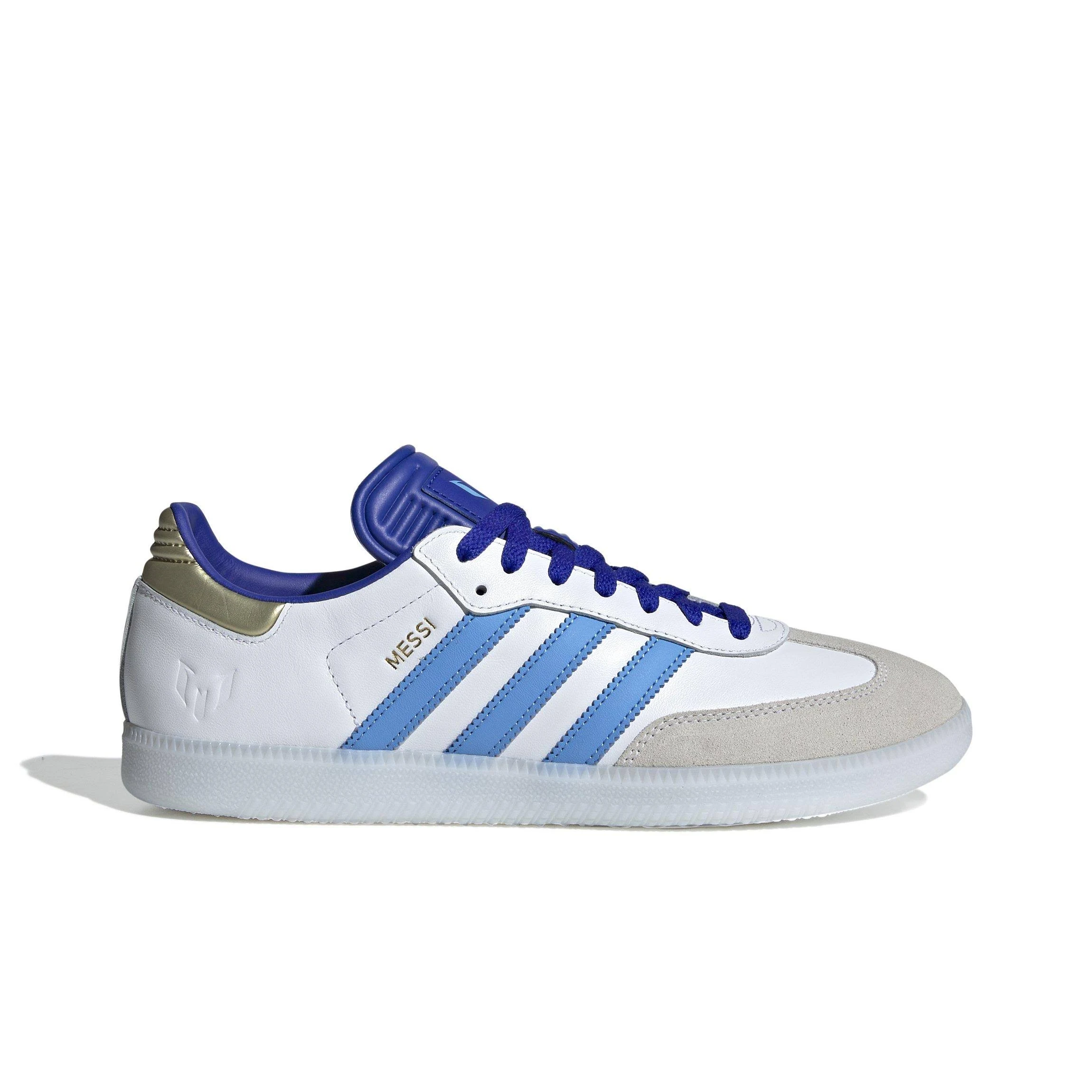 Adidas Samba Messi Indoor Soccer Shoes, White/Blue