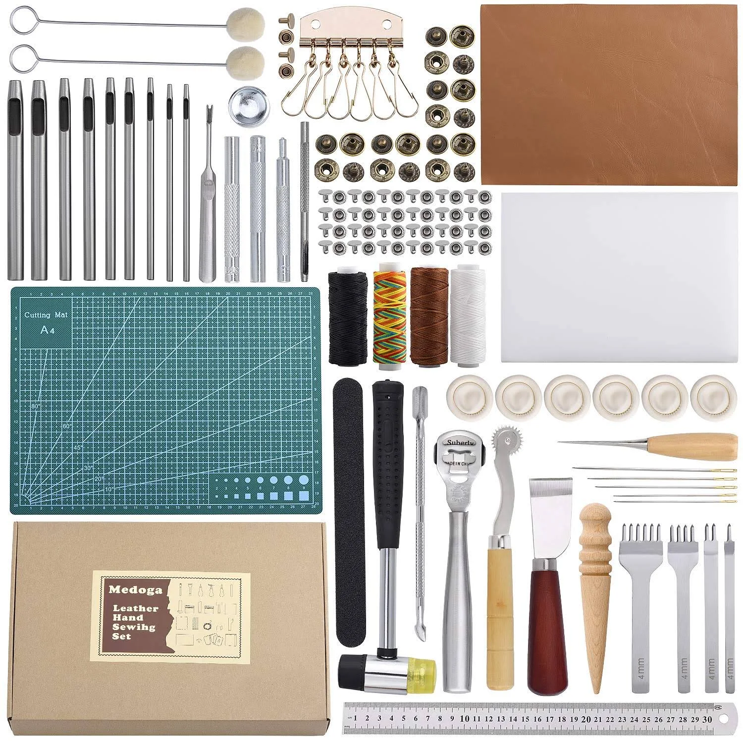 Leather Sewing Tools 44 pcs Leather Craft Tools Kit for Hand Sewing Stitching, Stamping Set and Saddle Making