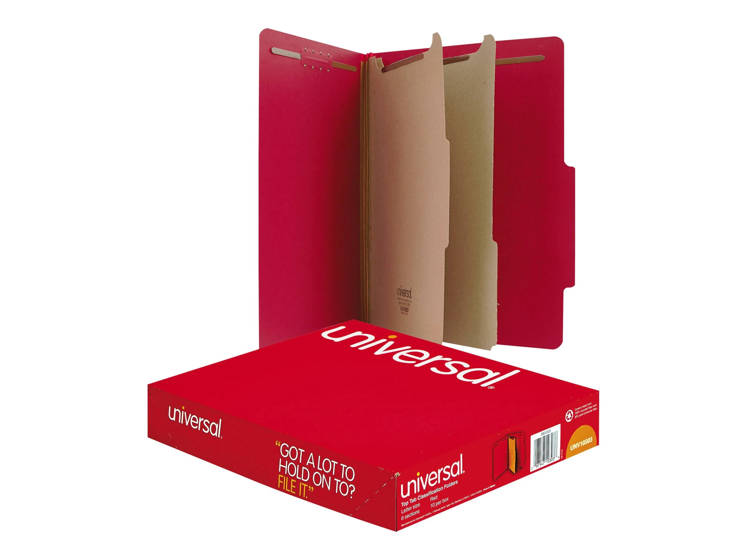 Bright Colored Pressboard Classification Folders, 2 Dividers, Letter Size, Ruby Red, 10/Box