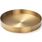 IVAILEX Round Gold Tray Stainless Steel Jewelry, Make Up, Candle Plate Decorative Tray (8.6 Inches)