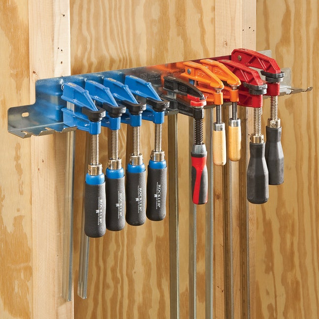 Rockler F-Clamp Rack for Wood Clamps (24-3/8”), Rack Helps to Store Heavy Duty Clamps – Galvanized Steel Clamp Rack – Store Clamps up to .30” Wide - Workshop Organizers and Storage