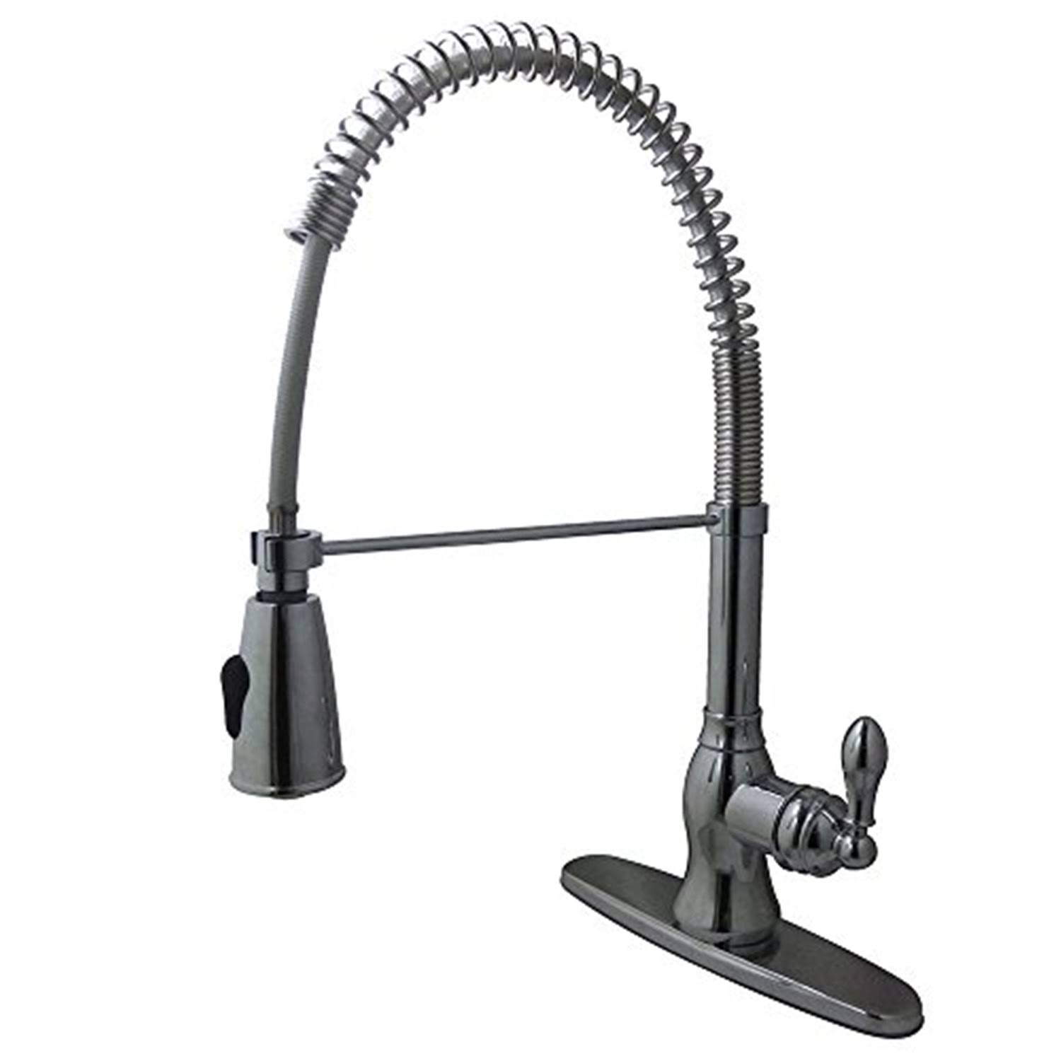 Kingston Brass Gourmetier American Classic Single Handle Spring Spout Pre-Rinse Pull Down Kitchen Faucet, Oil Rubbed Bronze