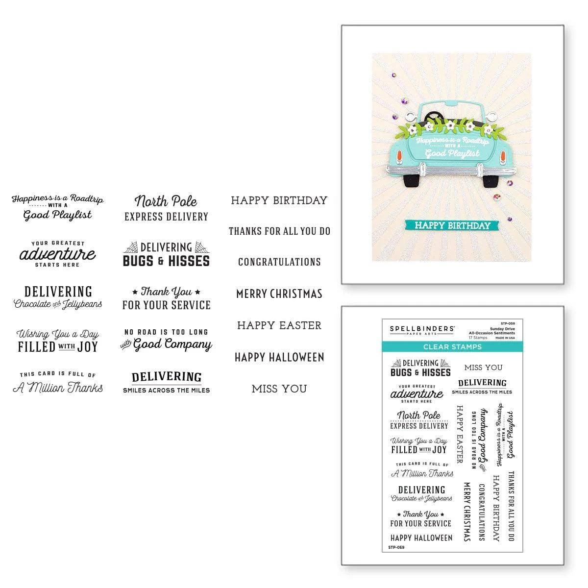 Spellbinders-Clear Stamp Set-Sunday Drive All-Occasion Sentiments from Liberty Collection