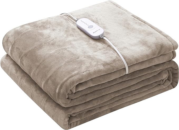 Wapaneus Electric Blanket 62”x84” Flannel Heated Blanket Twin Size with 5 Heating Settings 10 Hours Auto-Off, Fast-Heating, ETL Listed, Machine Washable, Mushroom