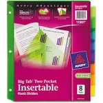 Insertable Big Tab Plastic 2-Pocket Dividers, 8-Tab, 11.13 x 9.25, Assorted, 1 Set