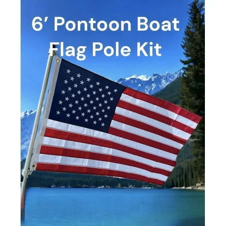 Pontoon Boat Aluminum Flag Pole Kit with American Flag