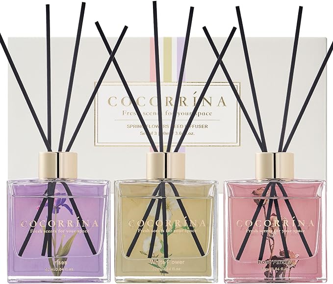 COCORRÍNA Reed Diffuser Set of 3x 3.04 Fl oz White Flower/ Irises/ Rose Fantasy