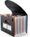 Expanding File Folder, 24 Pocket Accordion A4 Letter Size Portable Document Organizer with Colored Tabs, Expandable Bill Coupon Folder - Black