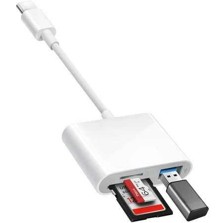 SD Card Reader,USB C to SD Card Reader, SD Card Adapter with SD microSD USB 3 Ports, Memory Card Reader for iPhone 15 Pro Max, iPad Pro/Air/Mini, Mac,