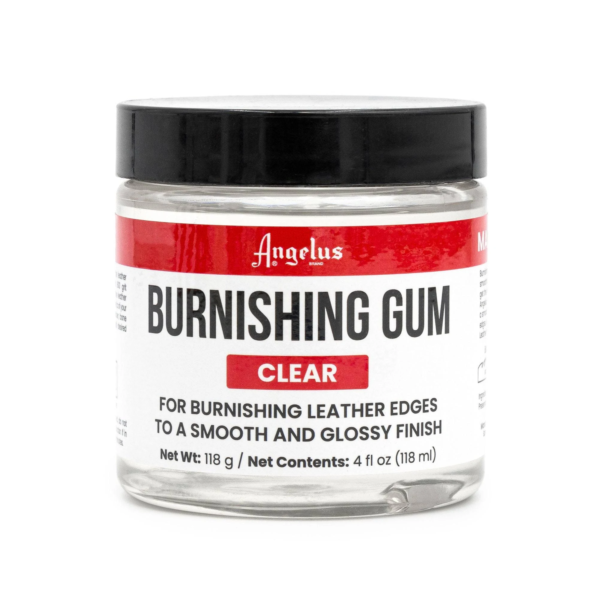 Angelus Burnishing Gum Leather Edge Finish Clear | Turns Leather Edges to Smooth & Glossy | 4oz (118mL)