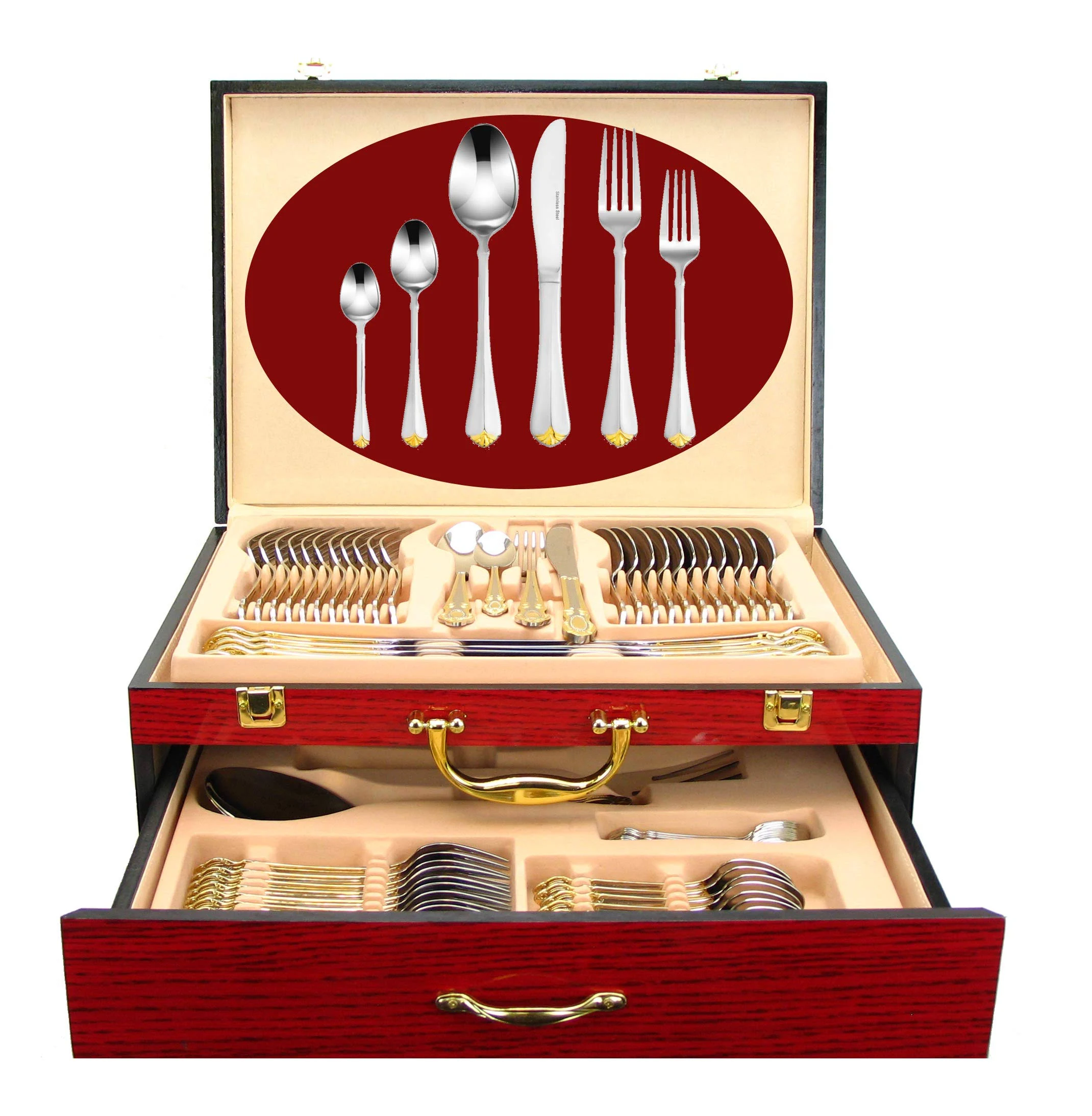 75-Pc Luxury Flatware Set for 12 w/Storage Case 24K Gold Premium Dining Cutlery Service - 18/10 Surgical Stainless Steel Silverware Hostess Serving Set in a Chest