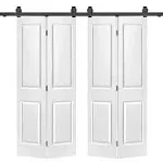 60 in. x 80 in. 2 Panel White Painted MDF Composite Double Bi-Fold Barn Door with Sliding Hardware Kit