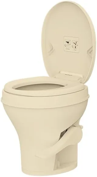 SEAFLO RV Toilet - Standard Height, Gravity Flush, Foot Pedal, Soft Close Lid (Bone Color)