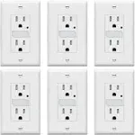 TOPGREENER LED Guide Light Receptacle with Automatic Daylight Sensor, Night Light Decorator Wall Outlet, Wall Plates Included, 15A Tamper-Resistant Receptacle, Warm White LED, TGL215TR-W-6PCS, White