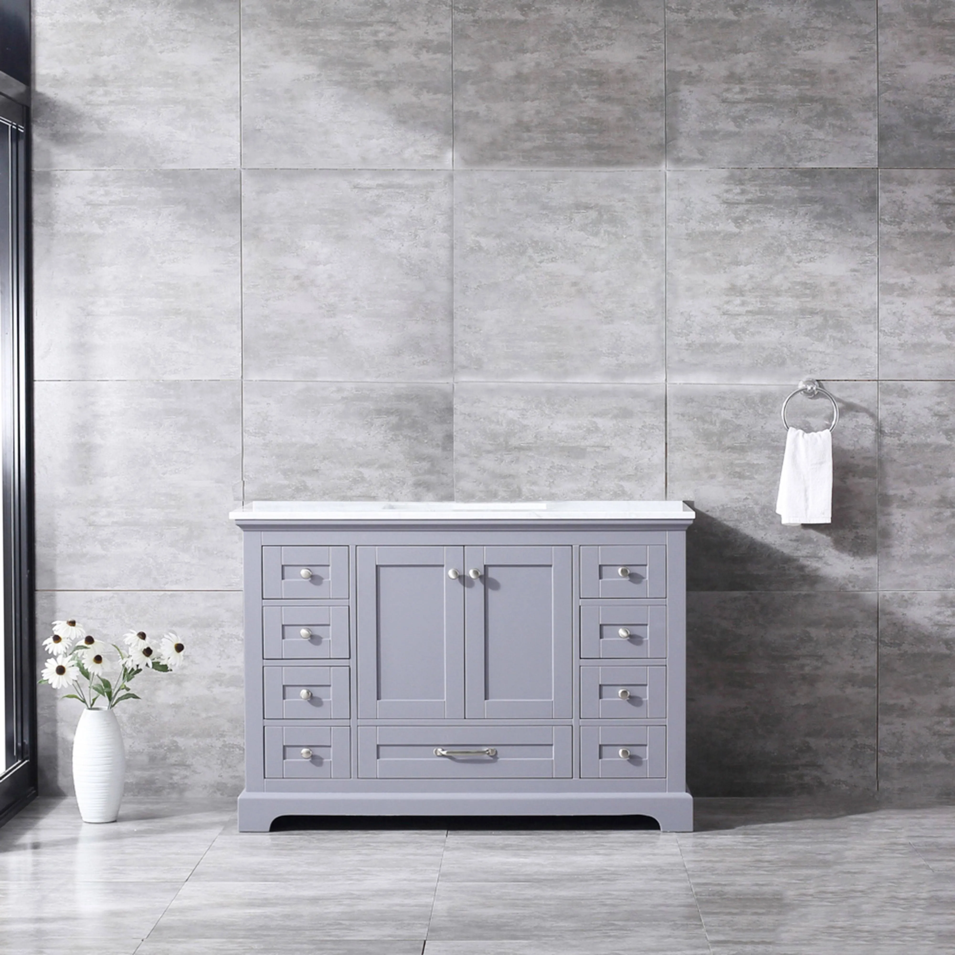 Dukes 48 in. W x 22 in. D Dark Grey Single Bath Vanity, Carrara Marble Top and 46 in. Mirror