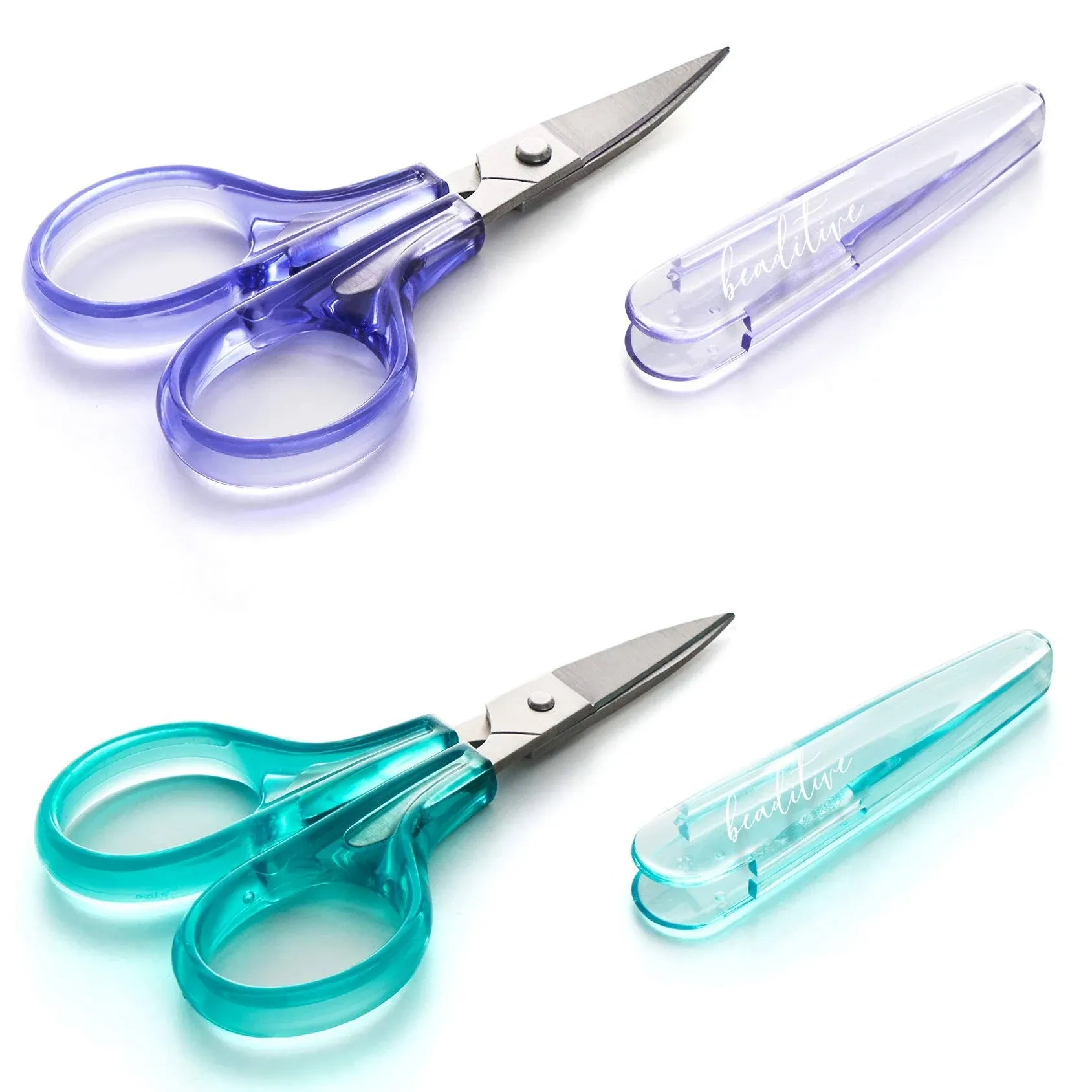 Beaditive Detail Craft Scissors Set (2 Pc.) Curved and Straight, Sharp, Compact | Sewing, Embroidery, Paper Cutting, Crafting | Stainless Steel | Protective Cover (Green)