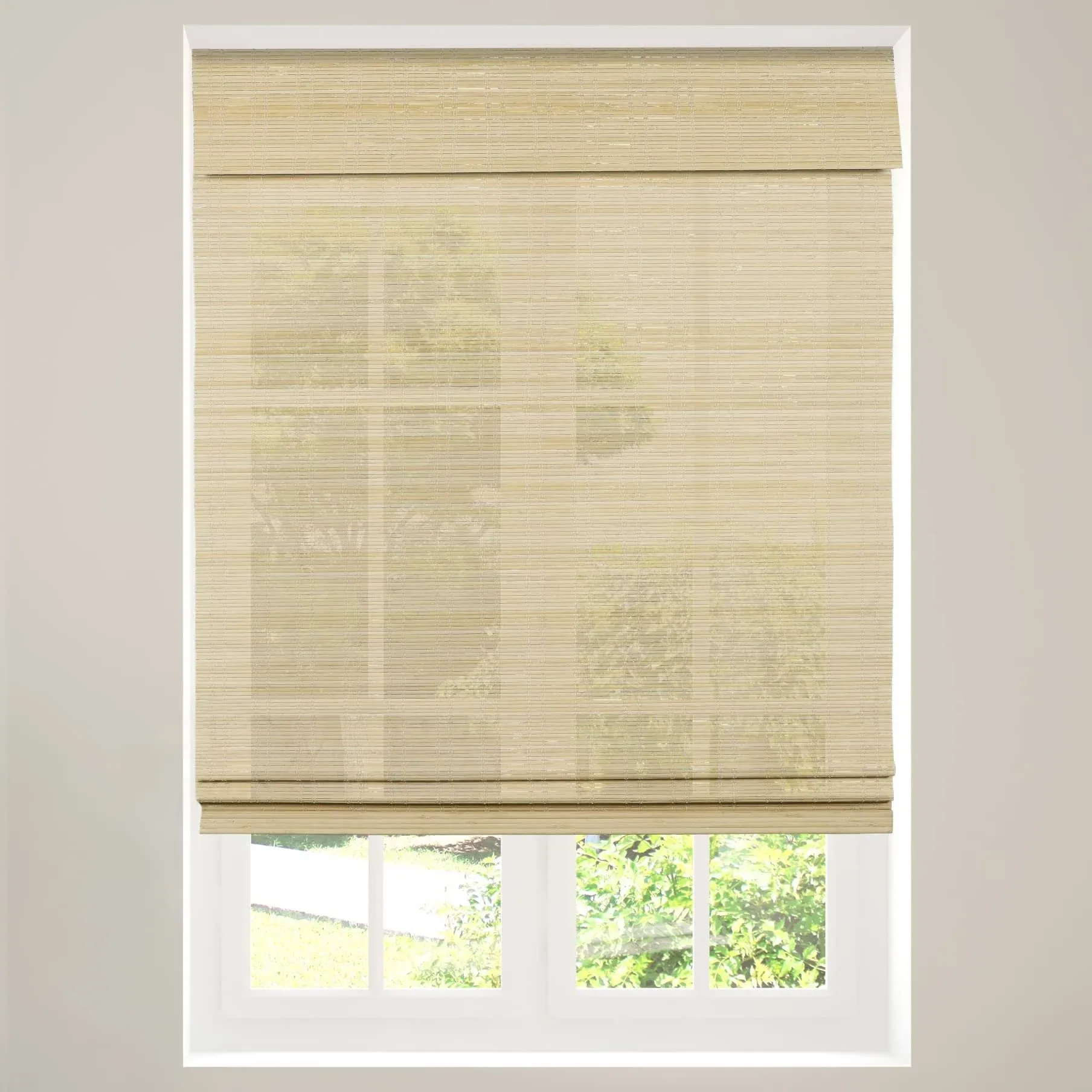 CALYX INTERIORS Cordless Bamboo Roman Shade Blind, Light Filtering, 35" W x 64" H, Ceylon Natural, Neutral and Yellow Wood Tones. Limited Privacy