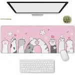 Cat Paw Gaming Mouse Pad for Desk, Extended Large Kawaii Cherry Blossom Mouse Pad, Pink Mousepad XL, Cute Sakura Mouse Pad Anime, Long Big Mouse Mat, Kawaii Decor Stuff Accessories, 31.5 X 11.8 Inch