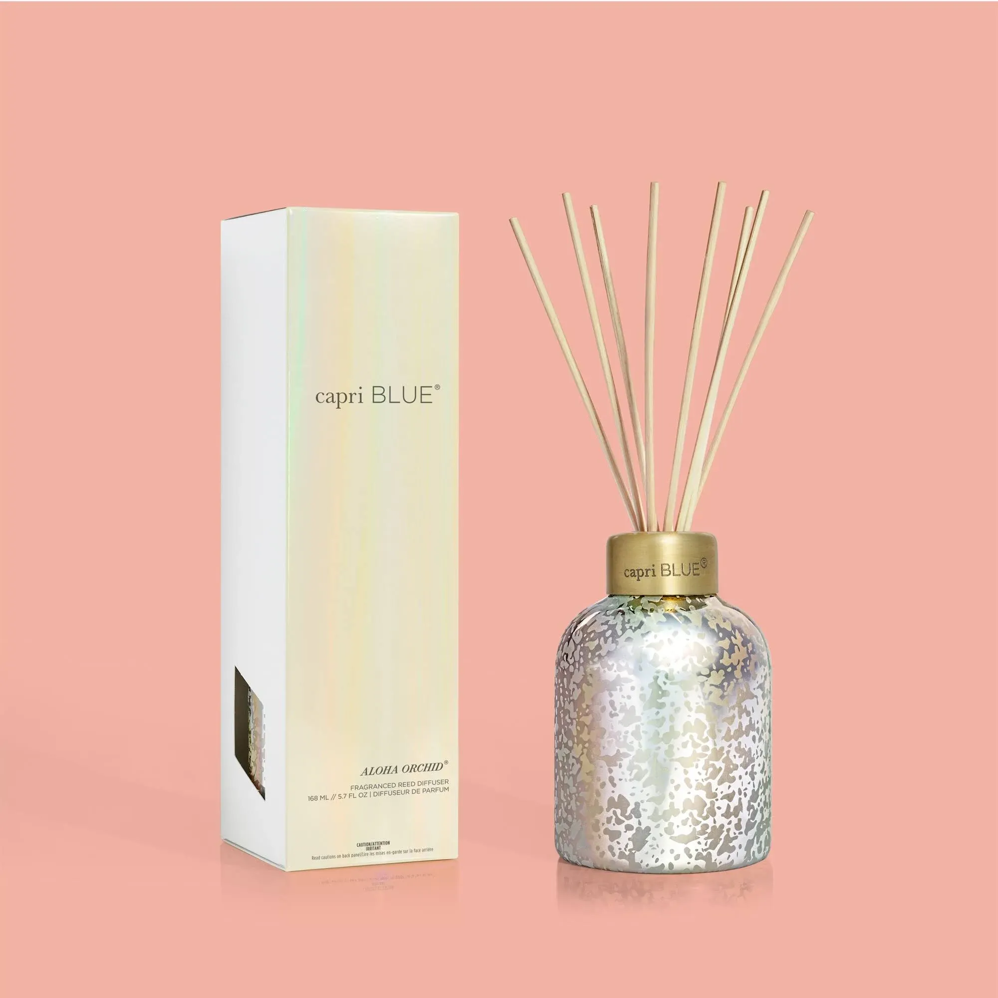 Capri Blue Reed Diffuser - Comes with Aloha Orchid Scented Diffuser Oil, Diffuser Sticks, and Mercury Iridescent Glass Bottle - Aromatherapy Diffuser (5.7 fl oz)