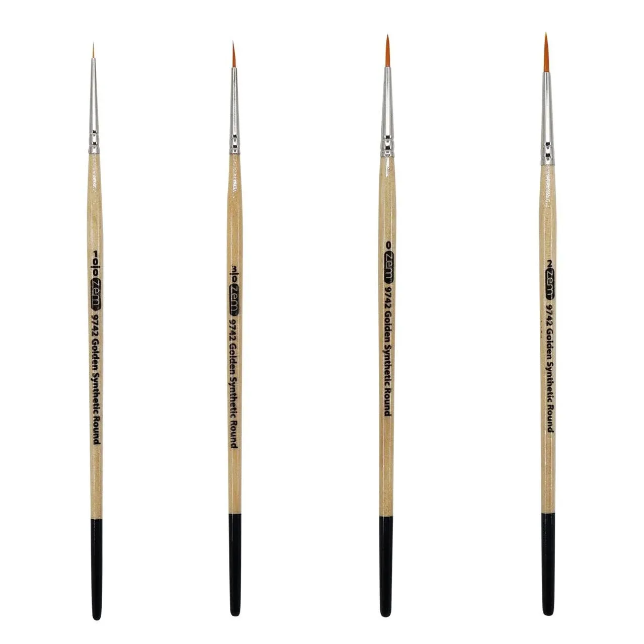 ZEM Brush Golden Synthetic Small Detail Round Artist Brush Set Sizes 10/0, 3/0, 0, 2