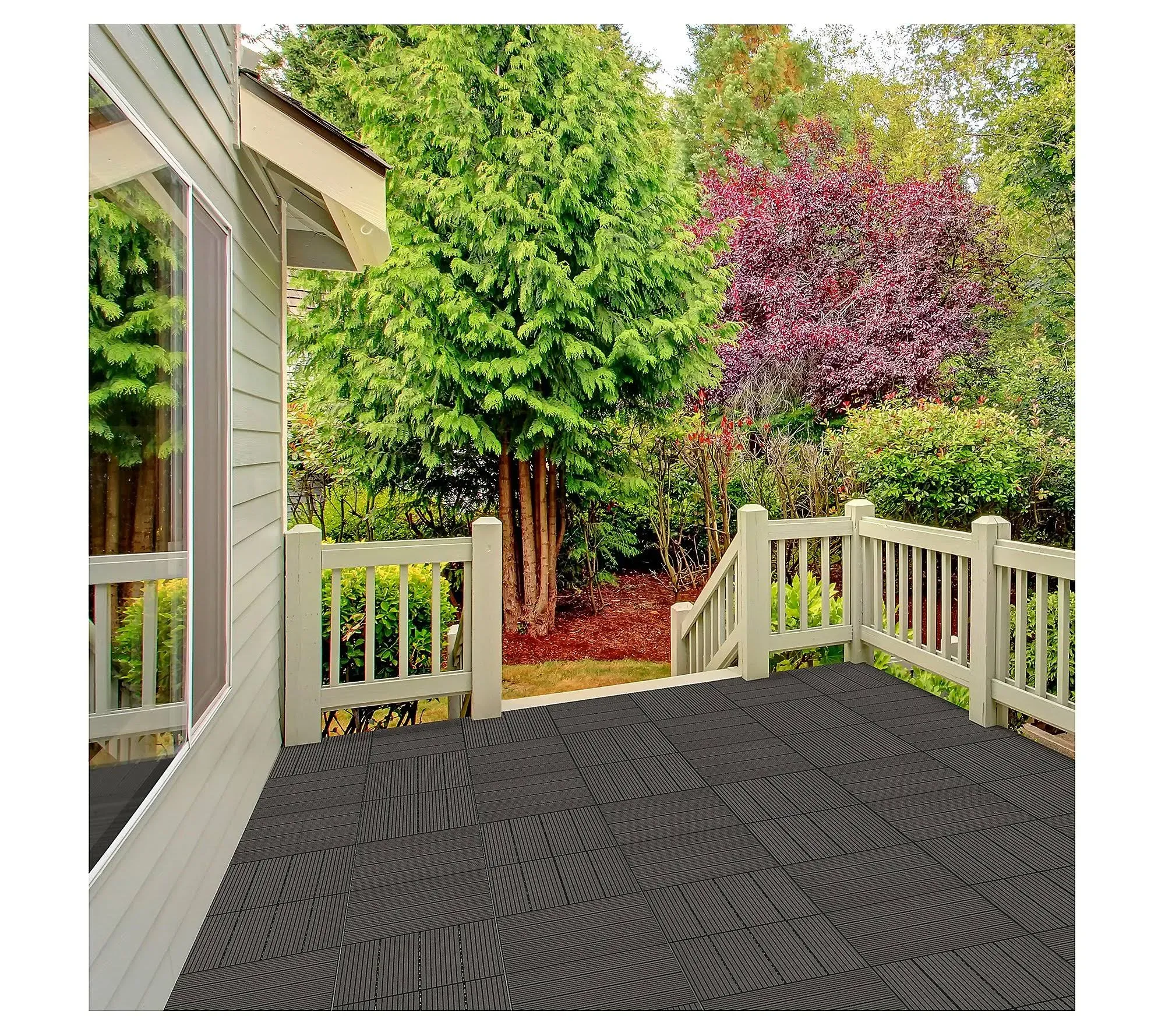 Pure Garden Wood Plastic Composite Interlocking Patio Floor Tiles - Set of 6 Gray