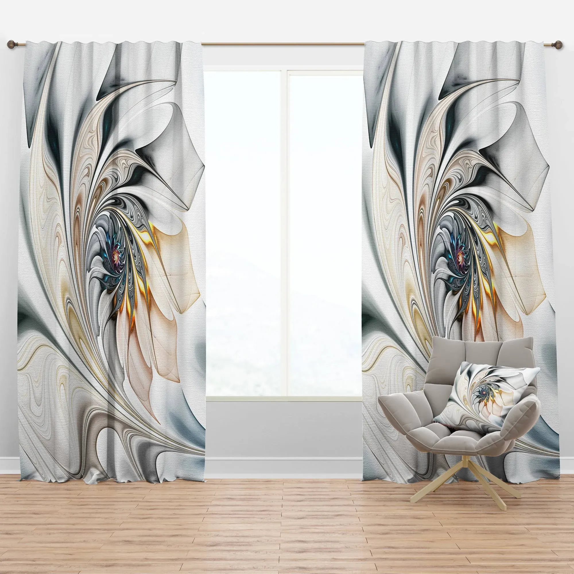 &#039;white Stained Glass Floral&#039; Modern Blackout Curtain Panel 10276 52x120 floralc