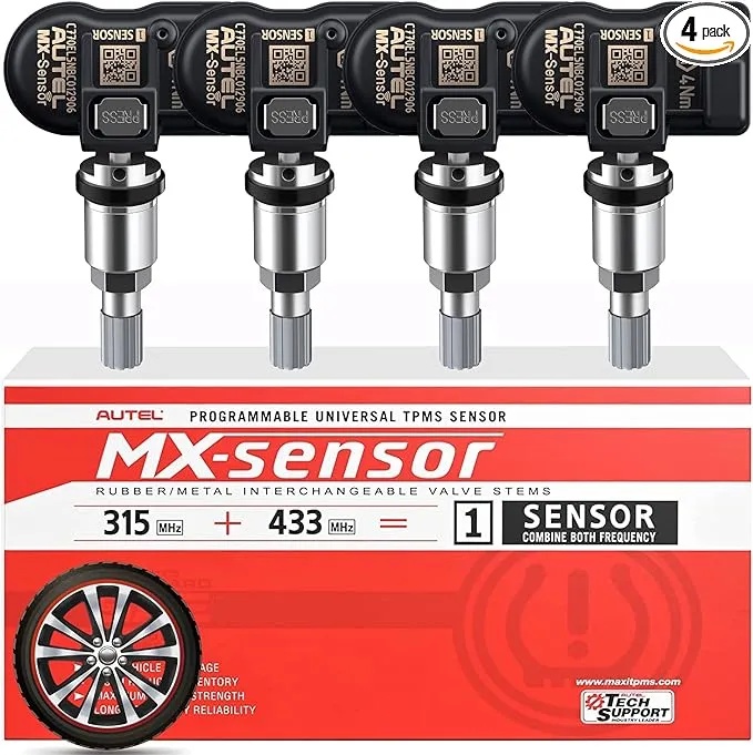 Autel TPMS MX Sensor 315Mhz/ 433Mhz 2in1 Tire Sensor, OE Level Press-Release Universal TPMS Sensors 100% Cloneable by TPMS Tool TS408 TS501 PRO TS508 TS508WF MS906TS MS906 PRO-TS (4PCS Metal Stem)