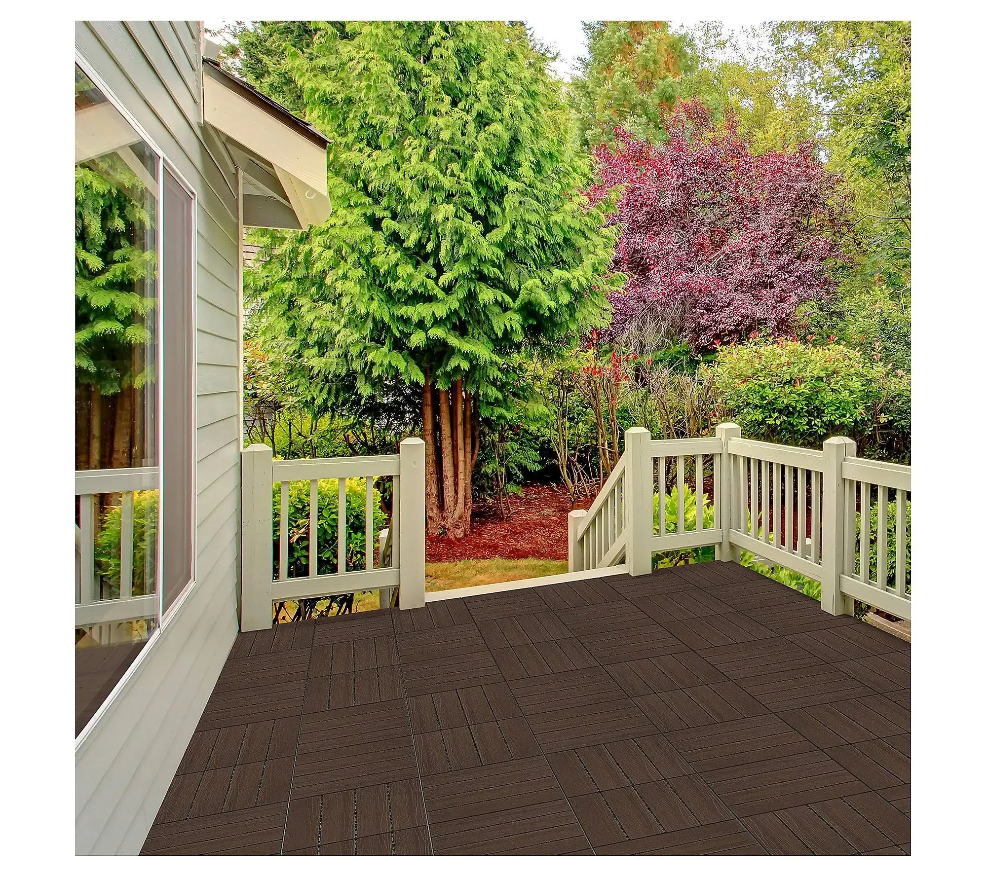 Pure Garden Wood Plastic Woodgrain Composite Interlocking Patio Floor Tiles - Set of 6 Mocha Woodgrain