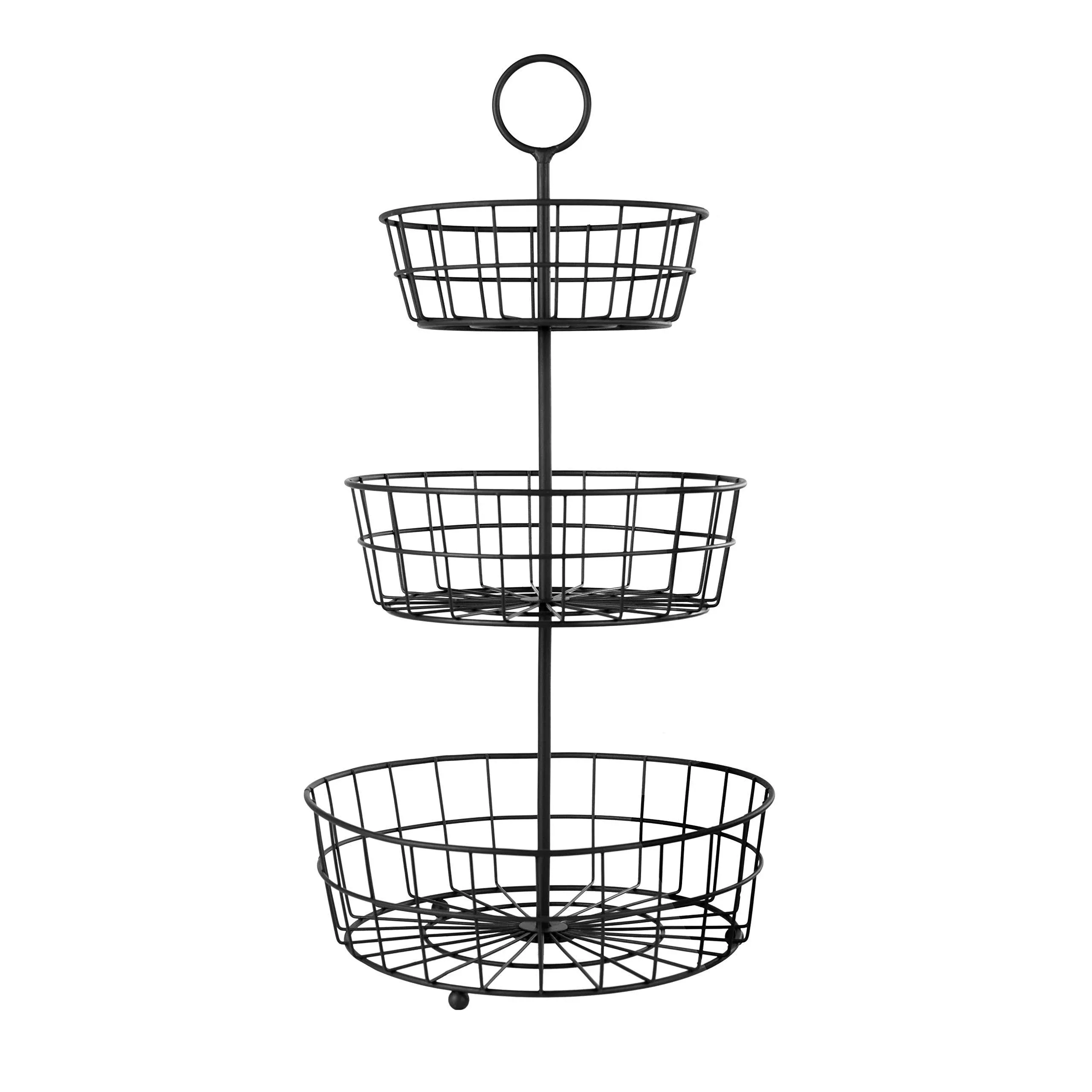 HANZE 3-Tier Wire Fruit Basket Bowl, Detachable Vegetable Bread Basket Display Storage Stand, Design for Kitchen, Bathroom Organization, Brown