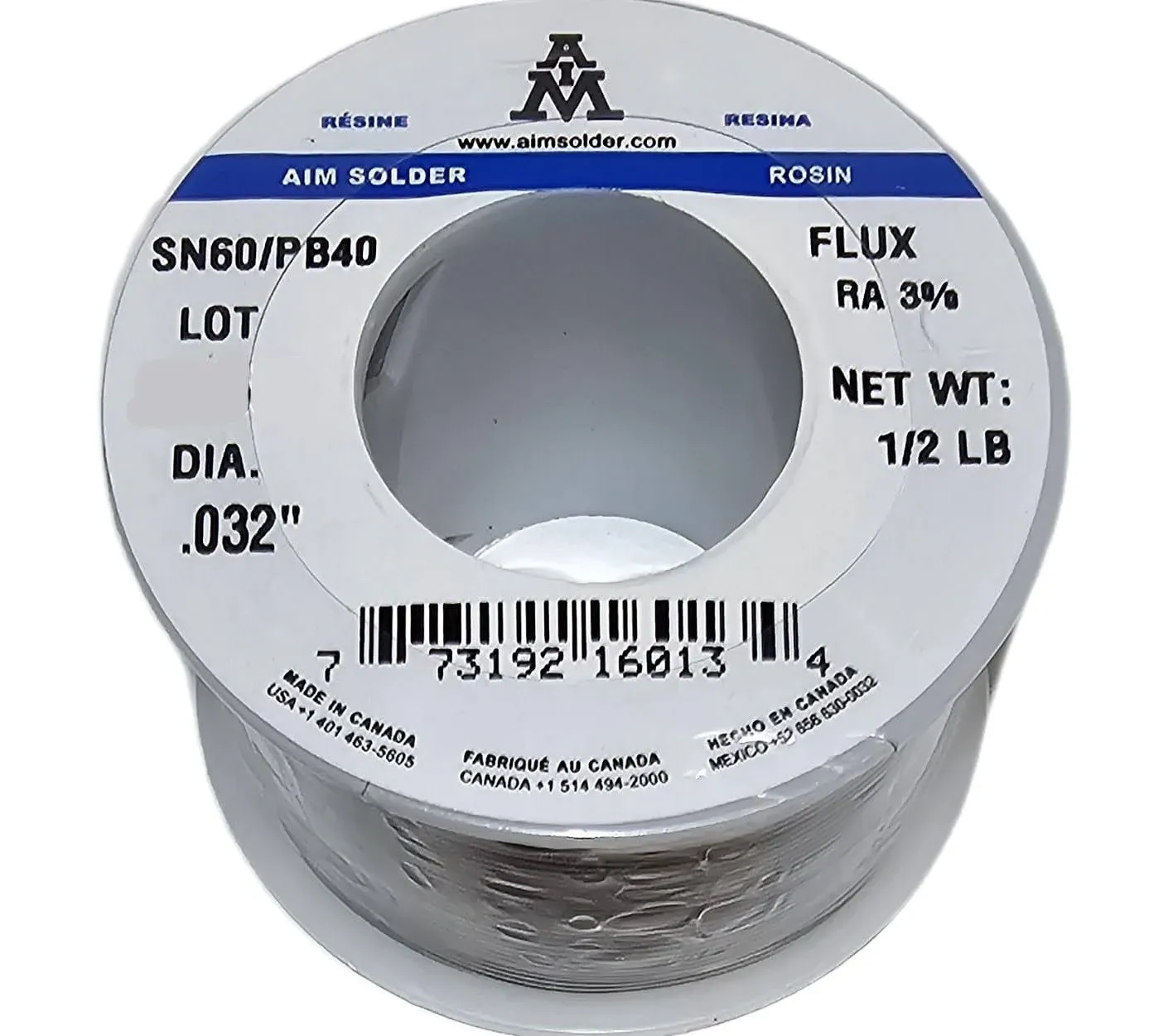 AIM Solder Wire 16013, Rosin, SN60/PB40, Diameter: .032&#034;Inch, 1/2 Pound Spool