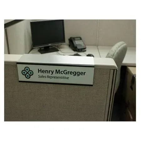 Quality Aluminum, Changeable Cubicle Nameplate Holder, Satin Silver Base, and Matte Black Name Plate Holder, Guaranteed Not to Crack (3" Depth)