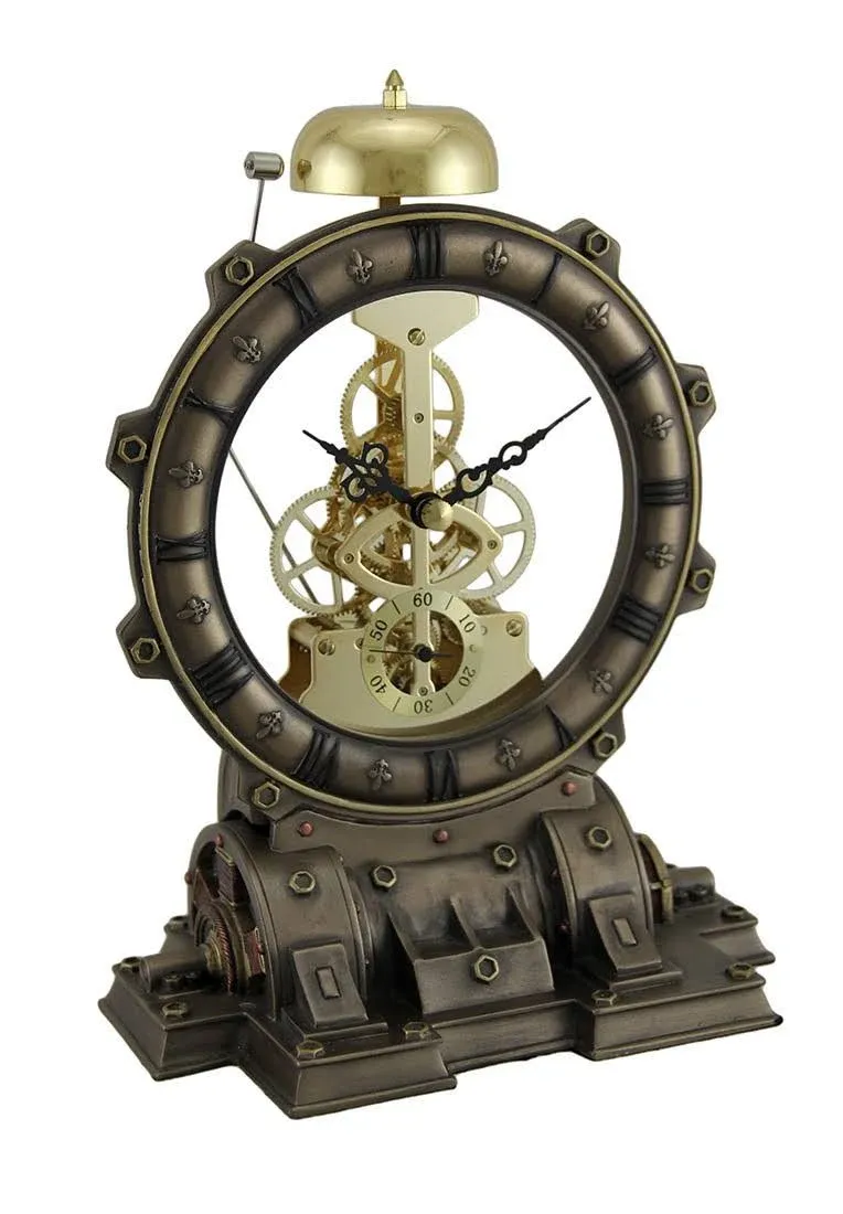 Generator Chiming Bell Gear Desktop Mantle Clock Statue Antique Bronze Finish