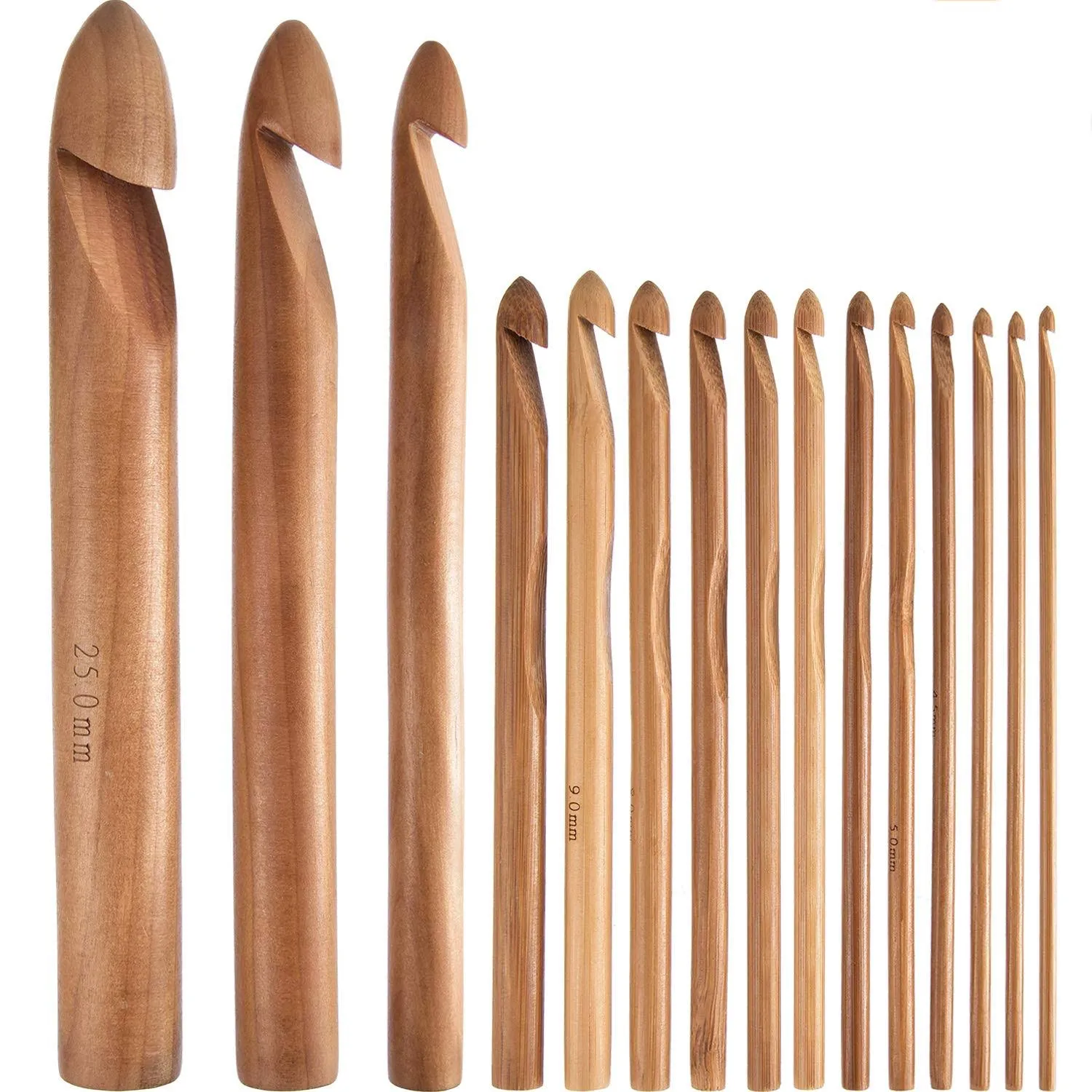 Hestya 15 Pieces Wooden Bamboo Crochet Hooks Set Handcrafted Knitting Needles ...