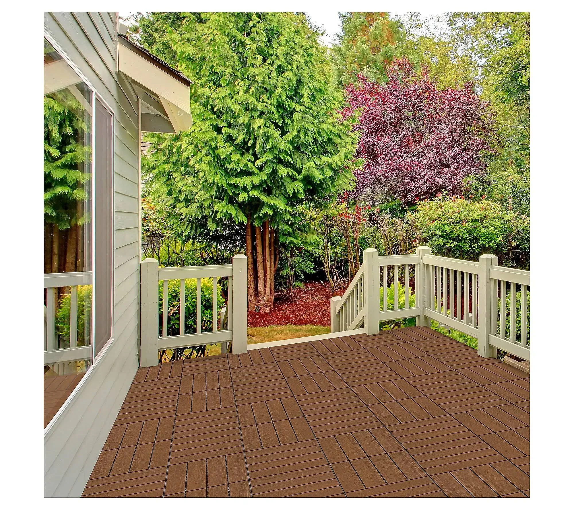 Pure Garden Wood Plastic Woodgrain Composite Interlocking Patio Floor Tiles - Set of 6 Brown Woodgrain