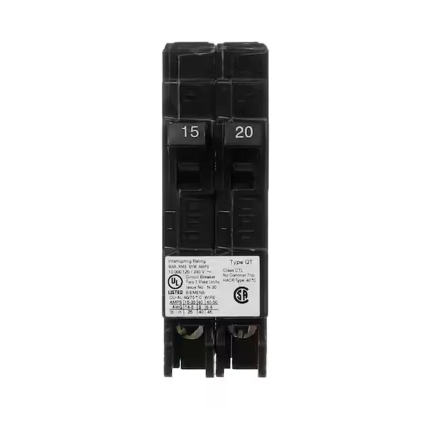 SIEMENS Q1520 15/20A Duplex Circuit Breaker, 15/20 amp, Black