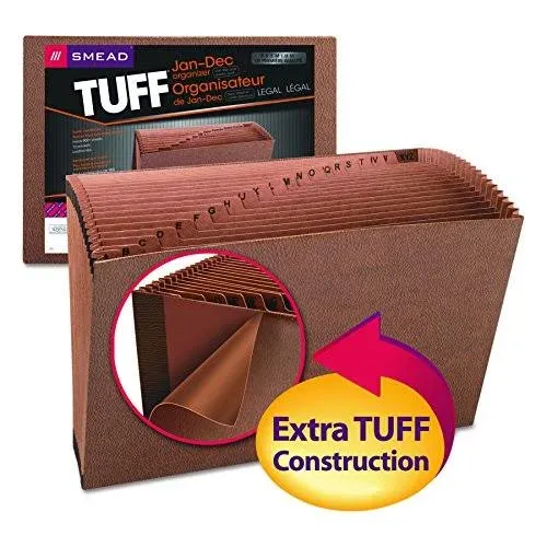 TUFF Expanding File, 12 Pockets, Monthly (Jan.-Dec.), Flap and Cord Closure, ...