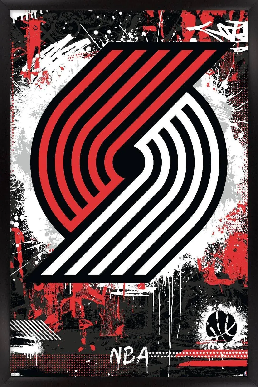 Trends International NBA Portland Trail Blazers - Maximalist Logo 23 Framed Wall Poster Prints Black Framed Version 22.375" x 34"