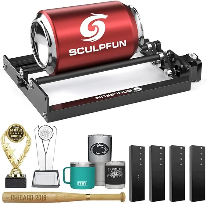 SCULPFUN Laser Rotary Roller, Laser Engraver Y-axis Rotary Module, 360° Laser Rotary Attachment for Engraving Cylindrical Objects Cans, Compatible with Most Laser Engraving Machines on The Market