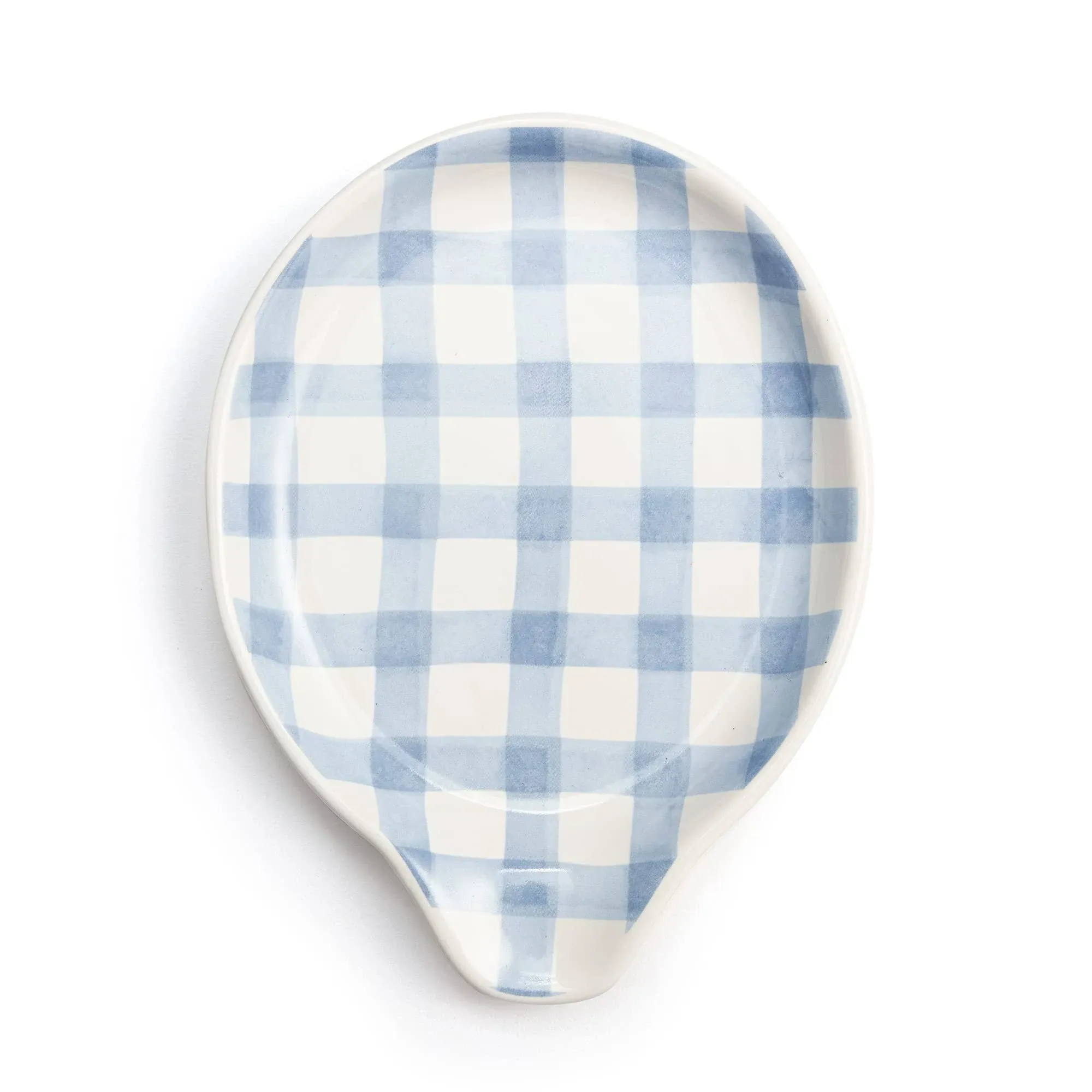 DEMDACO Blue Gingham Plaid 6 x 4.5 Stoneware Spoon Rest