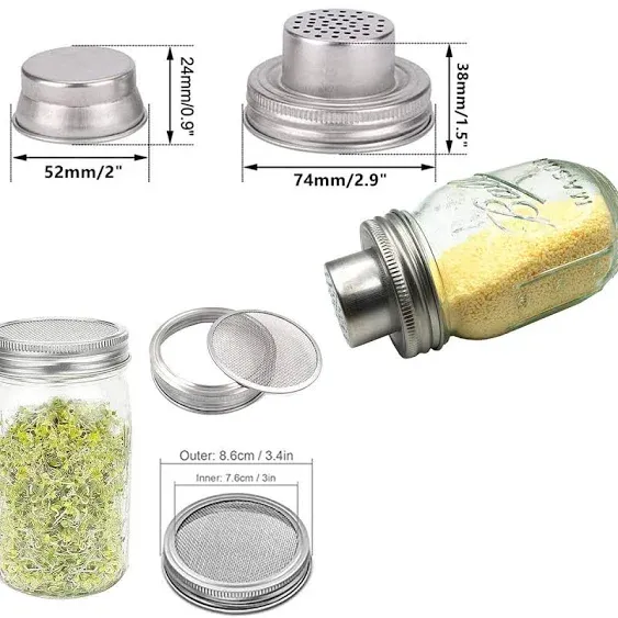 Mason Jar Shaker Lids 316 Stainless Steel Wide Mouth Mason Jar Mesh Sprouting...