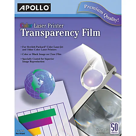 Apollo Color Laser Jet Printer Transparency Film - 50 pack