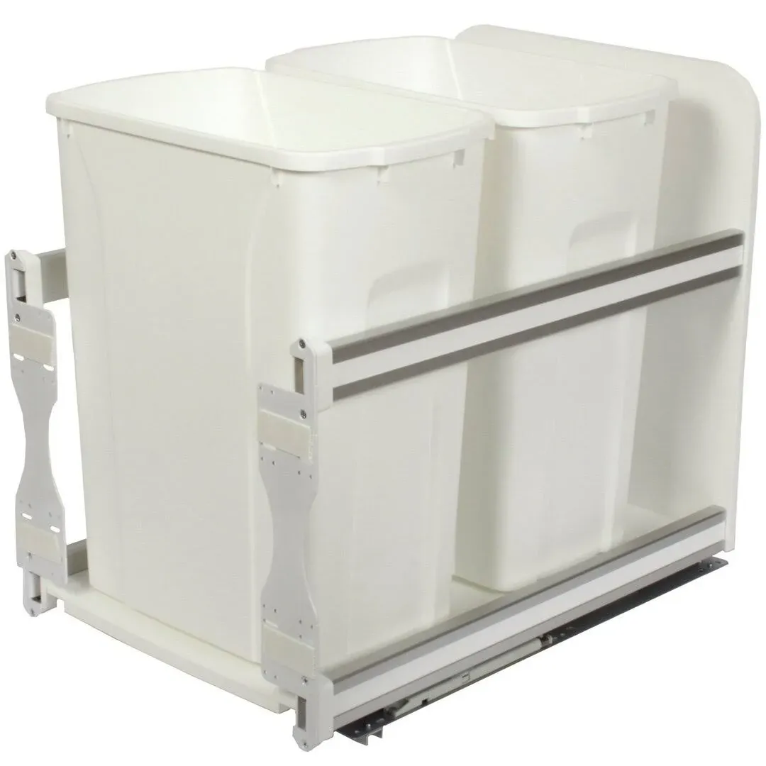 Kv Soft Close Door Mount Waste Bins Double Bin 35qt White, PartNo USC15-2-35WH