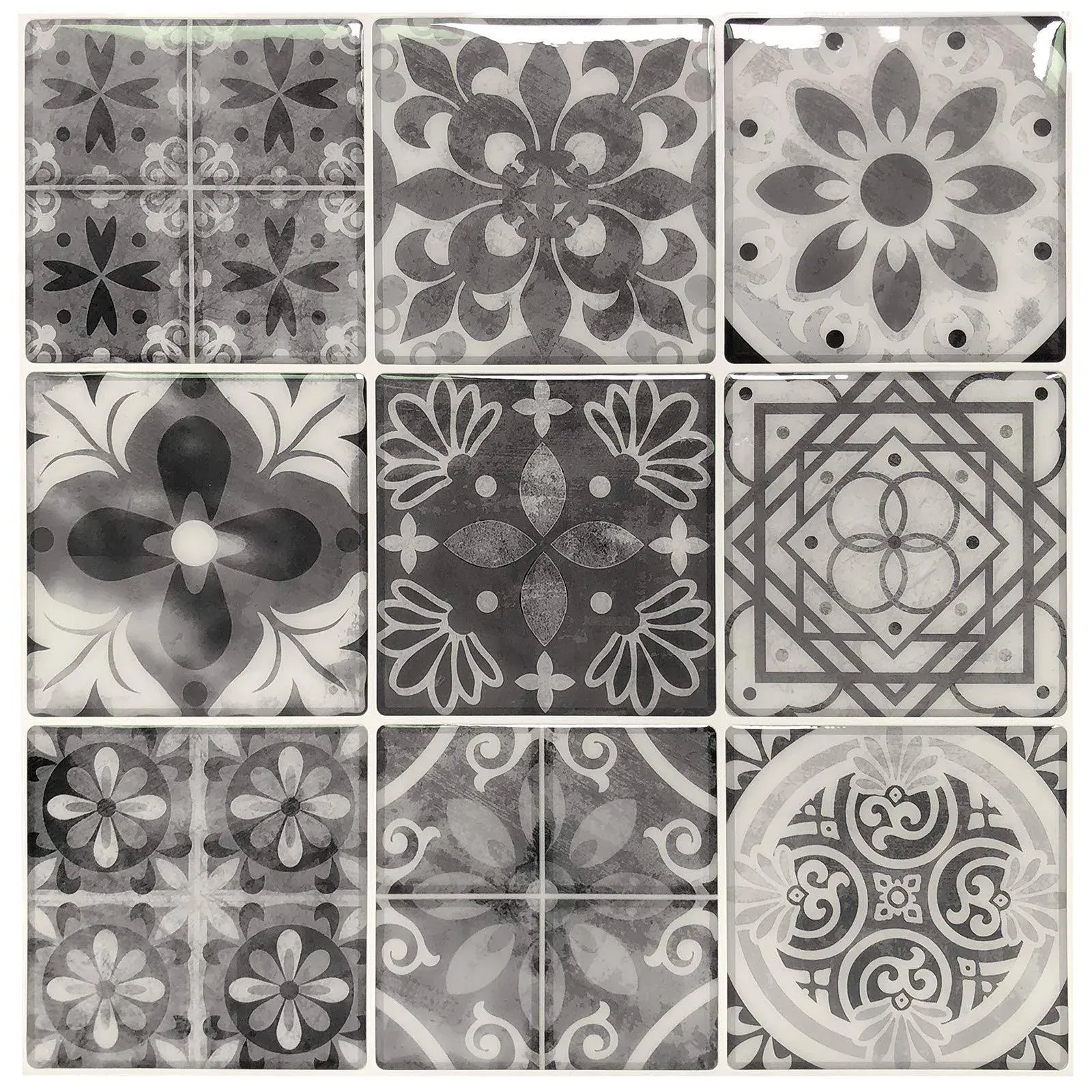 Peel and Stick Backsplash Tile Stickers, Gray Talavera Mexican Tiles (10 Sheets)