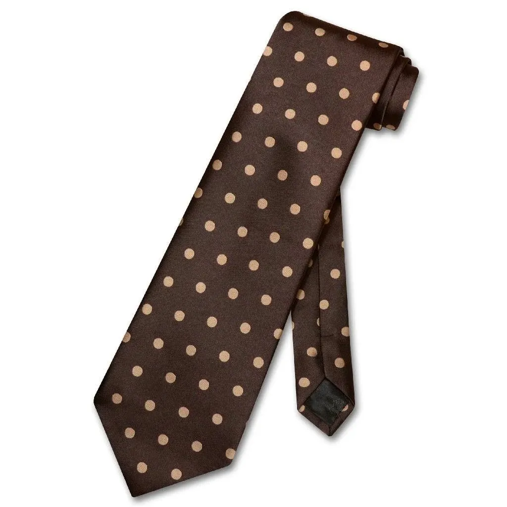 Vesuvio Napoli Necktie Chocolate Brown w/ Lt. Brown Polka Dots Design Men's Tie