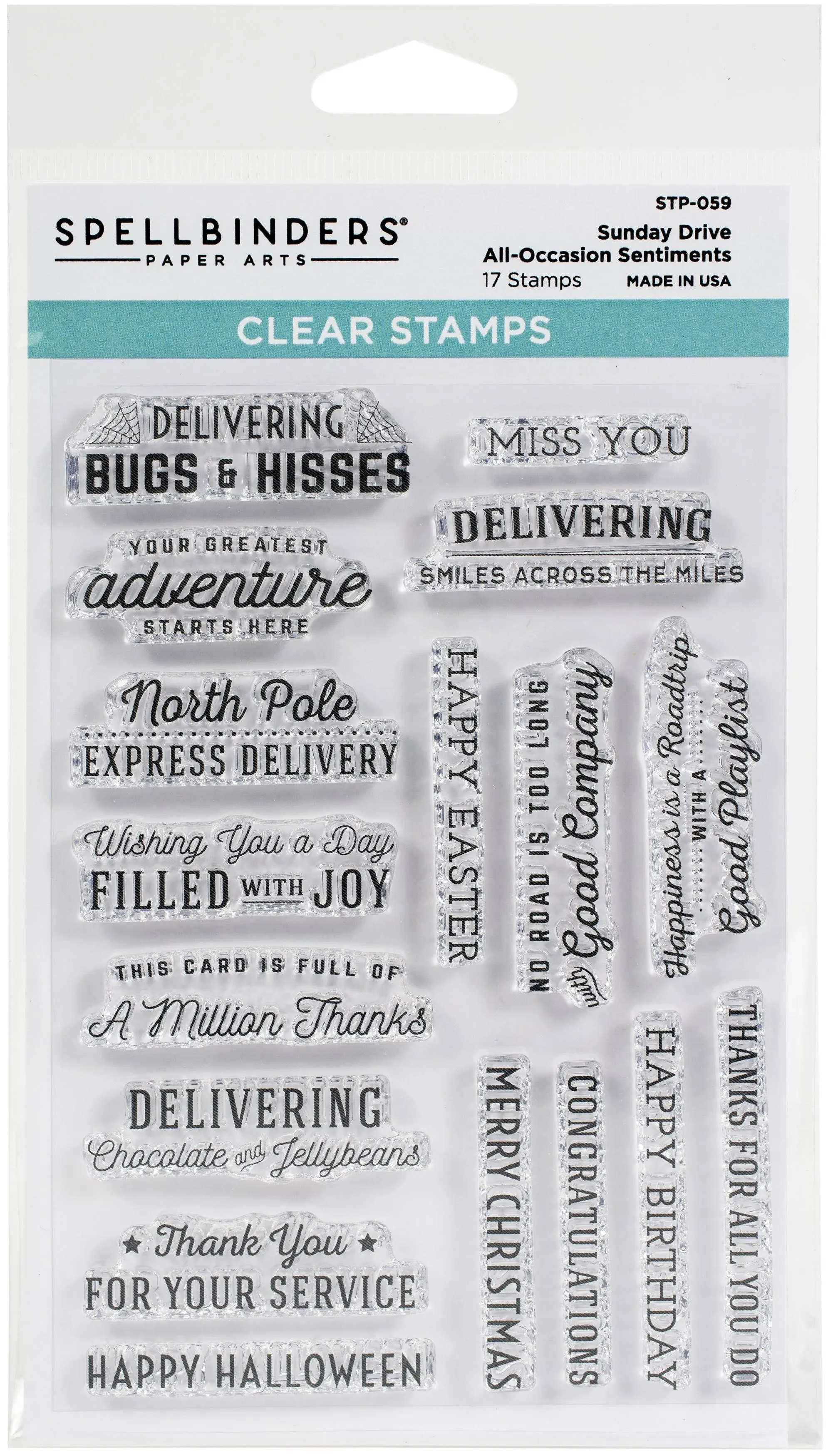 Spellbinders-Clear Stamp Set-Sunday Drive All-Occasion Sentiments from Liberty Collection