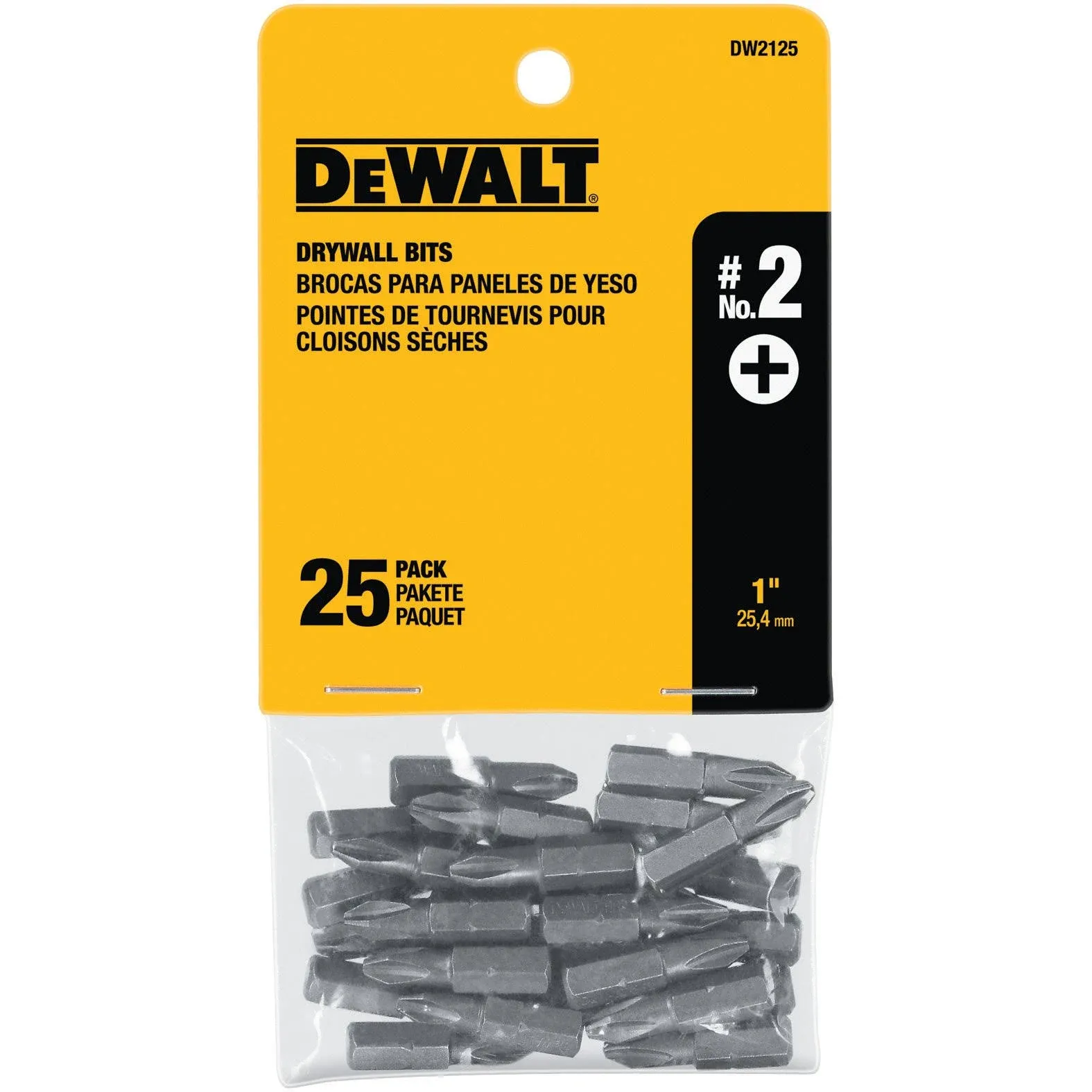 DEWALT DW2125 Screwdriver Bit, #2 Drive, Phillips Drive, 1 in L, Steel - pack of 25