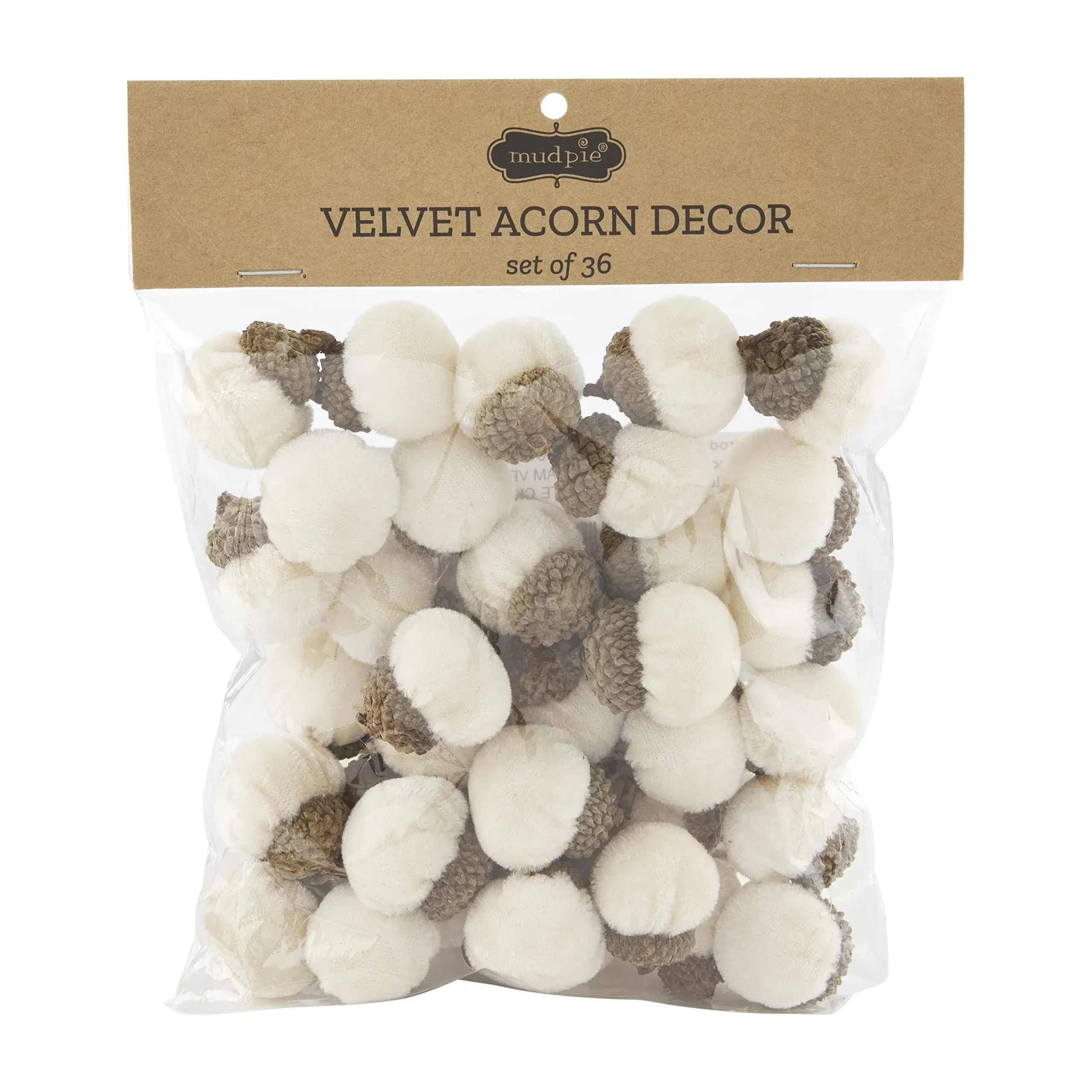 Mud Pie Velvet Acorn Vase Filler, 1" dia x 1.75", Cream