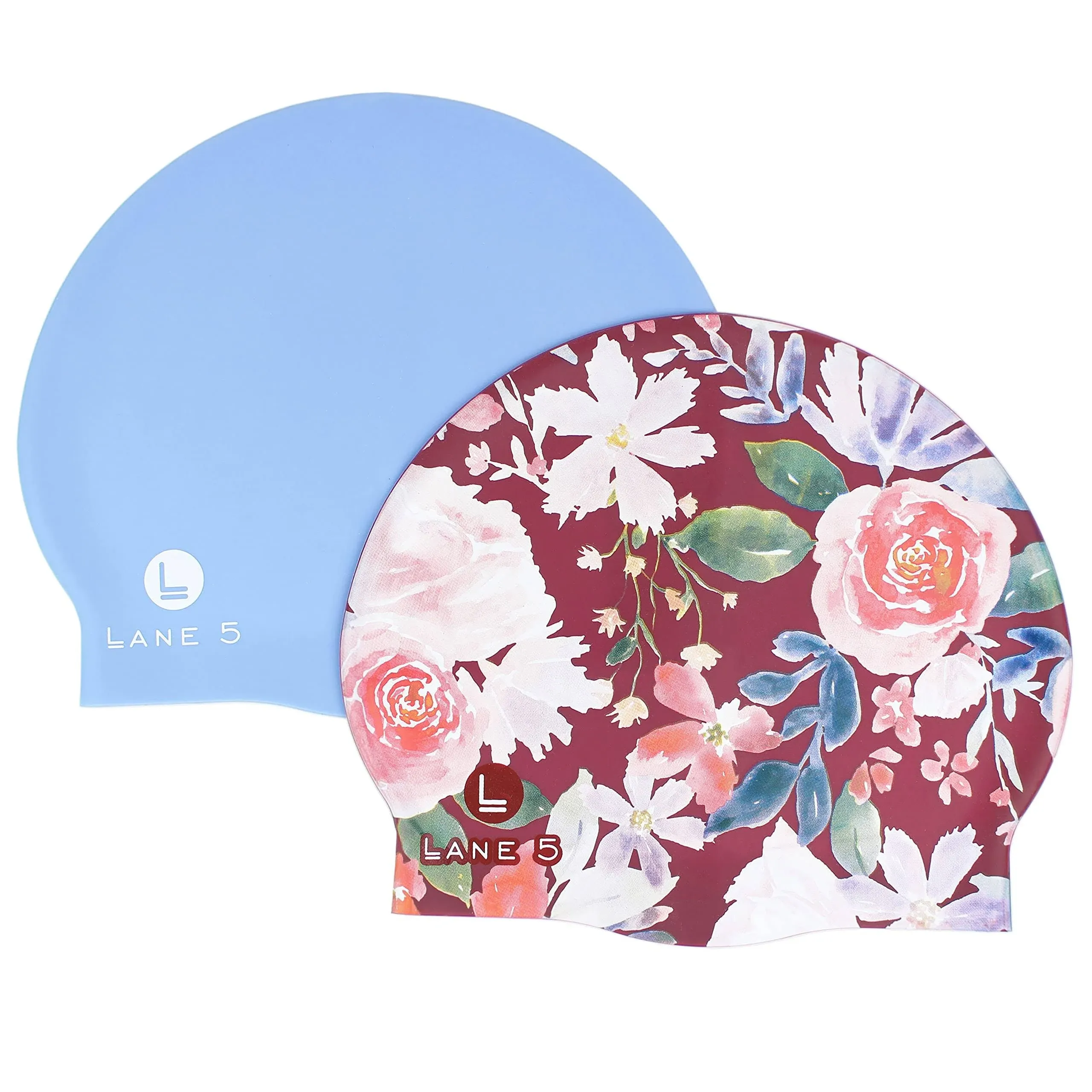 Maroon Floral and Periwinkle Swim Cap