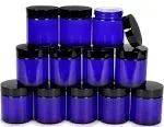 12 Cobalt Blue 4 Oz Round Glass Jars With Inner Liners And Black Lids