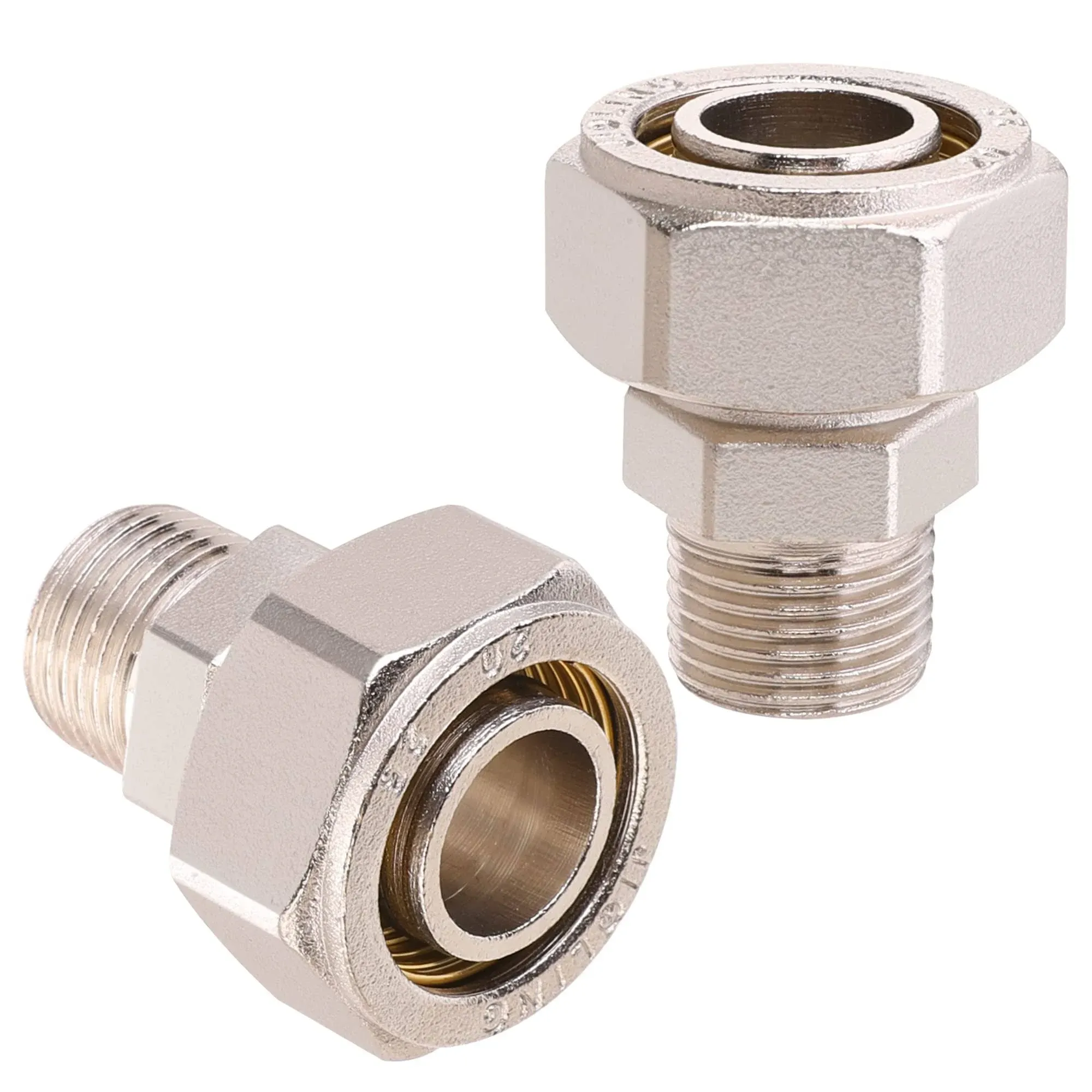 3/4’’ Straight Air Piping Fittings, 3/4’’ x 1/2’’ Male NPT Threads Adapter Fittings, Seal Taped Needed, Brass-Nickel Plated, 2PCS For Shop Compressed Air Line System